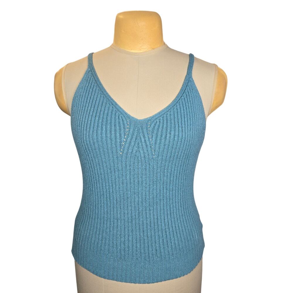 Listicle Ribbed‎ Knit Tank Top Womens L Teal Sleeveless Sweater Camisole Stretch